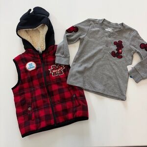 Disney Junior Mickey Mouse Sherpa Lined Vest and Long Sleeve Shirt Size 3T